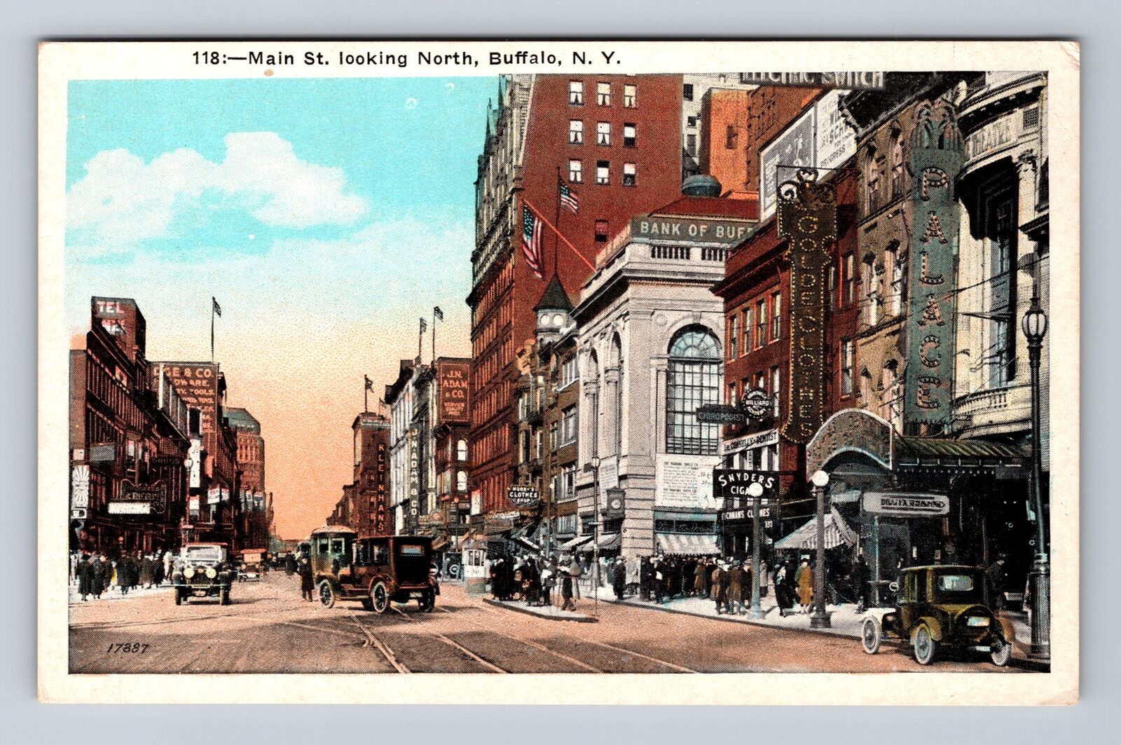 Buffalo NY-New York, Main Street Looking North, Antique Vintage Postcard