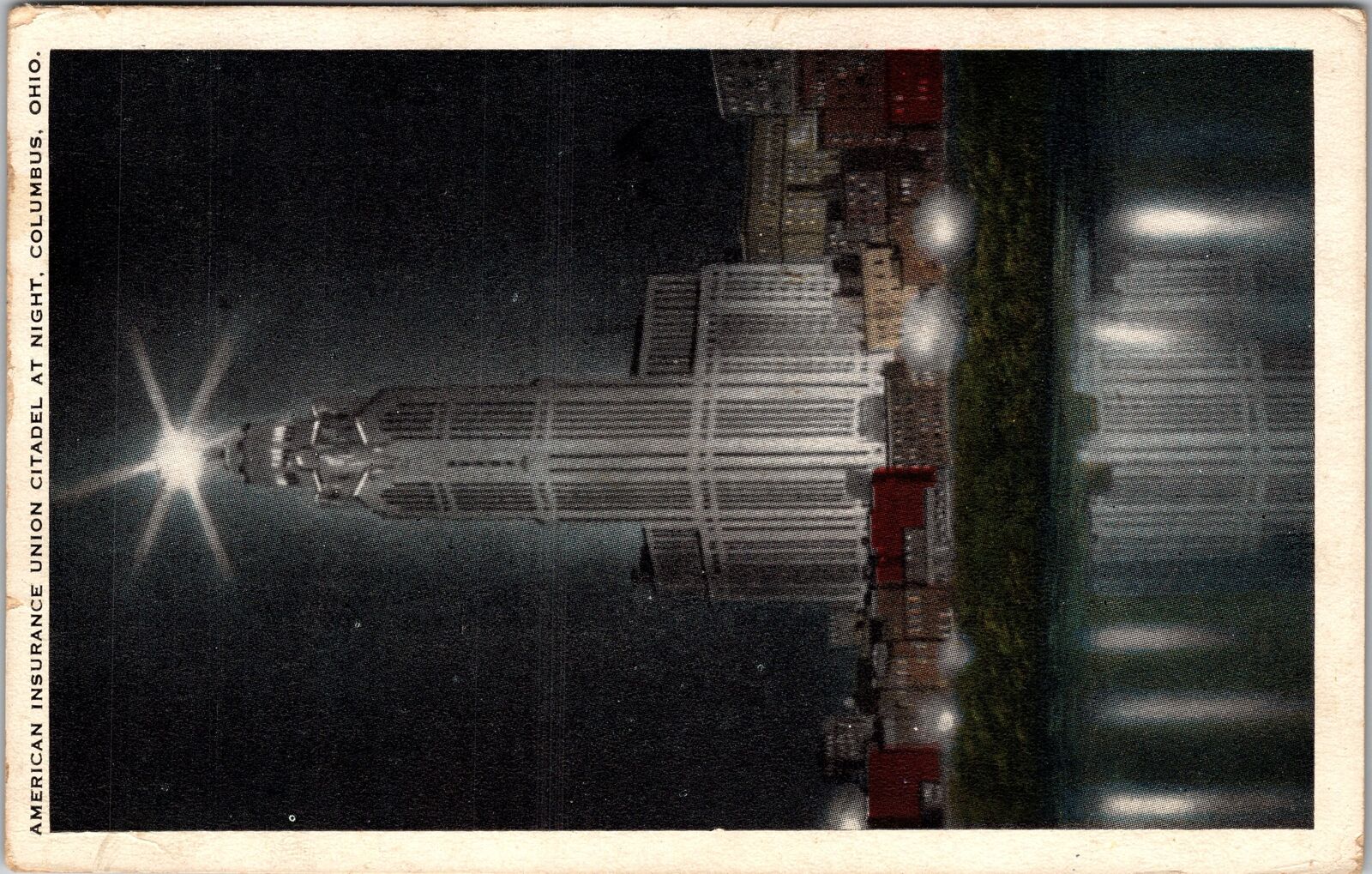 Columbus OH-Ohio, American Insurance Union Citadel Night c1936 Vintage Postcard