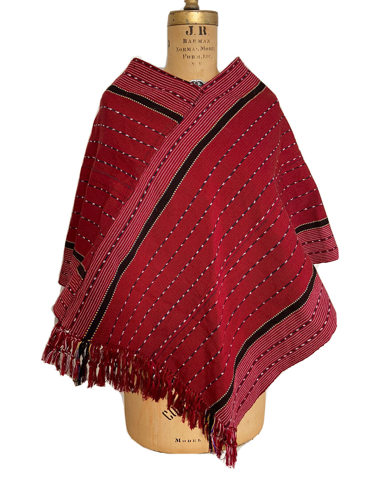 Andean Shaman's Red and Black Poncho- Andean Mountain Textile