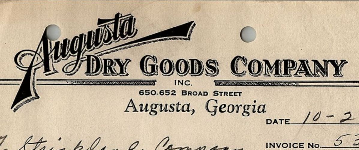 1954 AUGUSTA DRY GOODS COMPANY AUGUSTA GA INVOICE HANES SHORTS SHIRTS 16-24