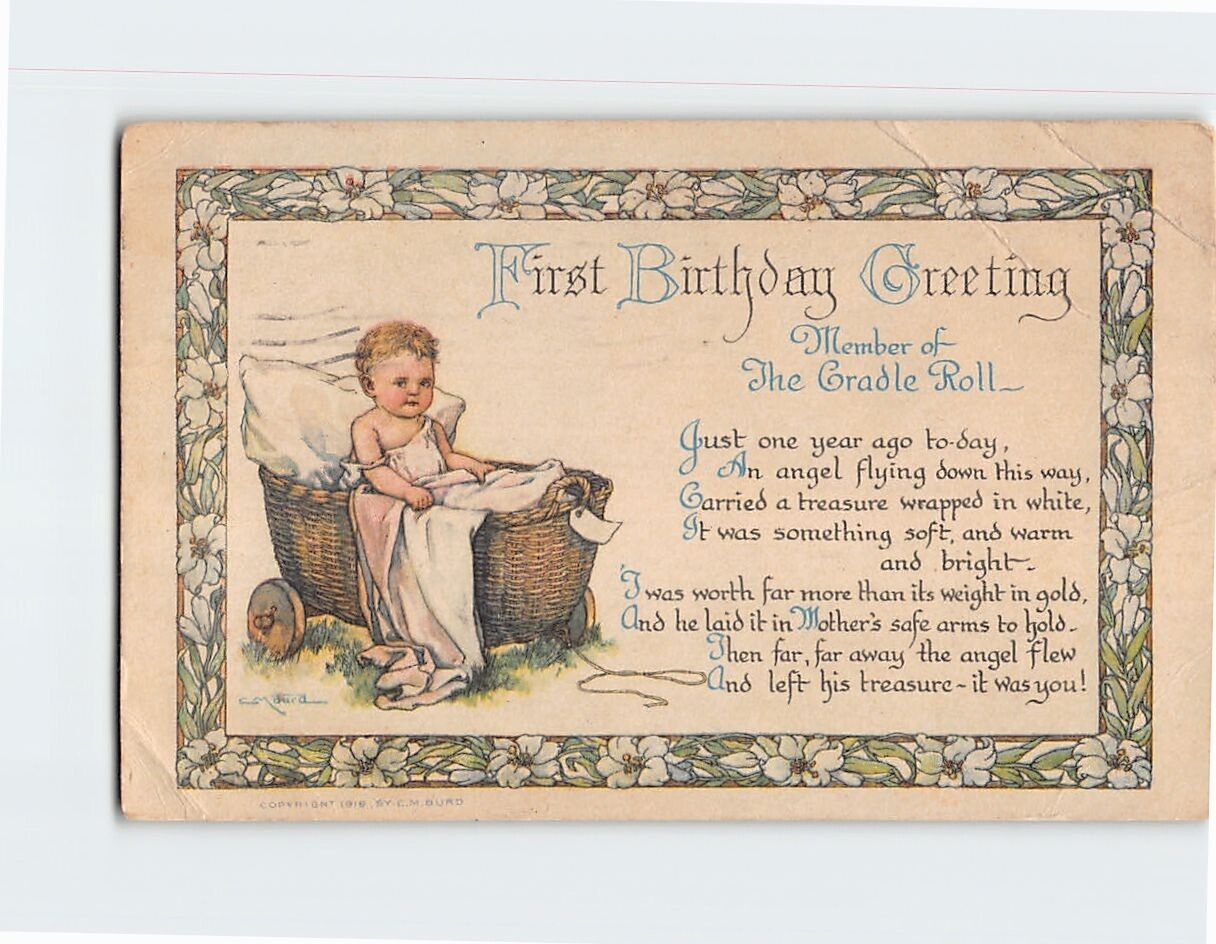 Postcard First Birthday Greeting Member of the Cradle Roll