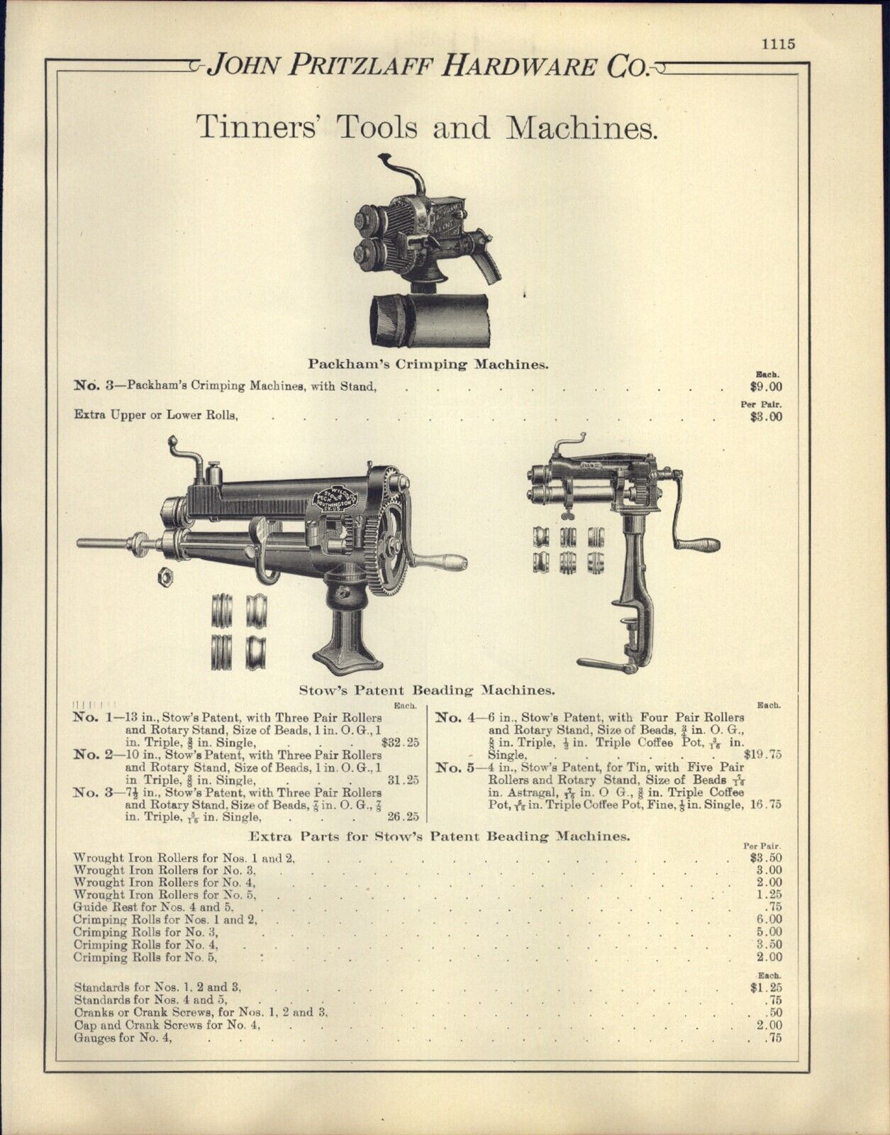 1903 PAPER AD Tinner Packham Crimping Machine Beading Stow Cutter Shears Punch 