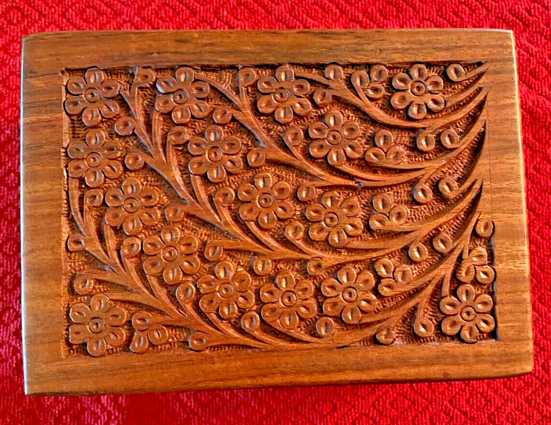 Carved Floral Design Wood Keepsake Decor Box Cremation Ashes