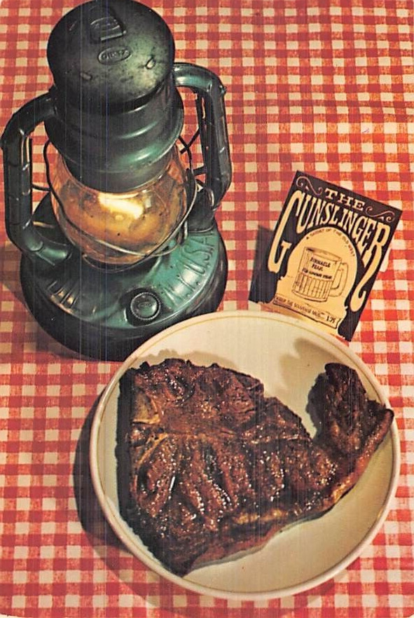 Postcard AZ: Steak, Pinnacle Peak Patio, near Scottsdale, Arizona, 1988