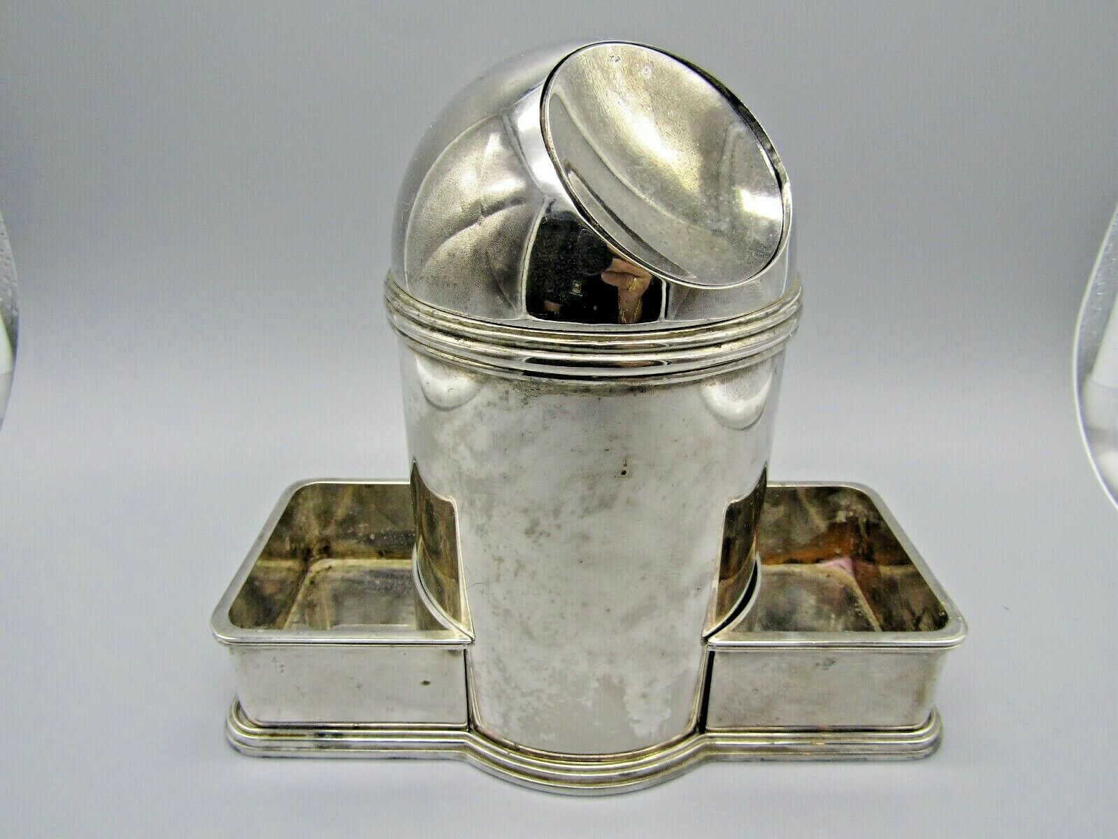 1970\'s Godinger Silver plate Ashtray Can w Tray and Match holders Complete Set