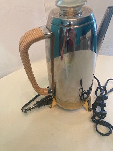 Vintage 1950s  2 Tone Cory DAP Stainless Steel Electric Percolator Gold Base