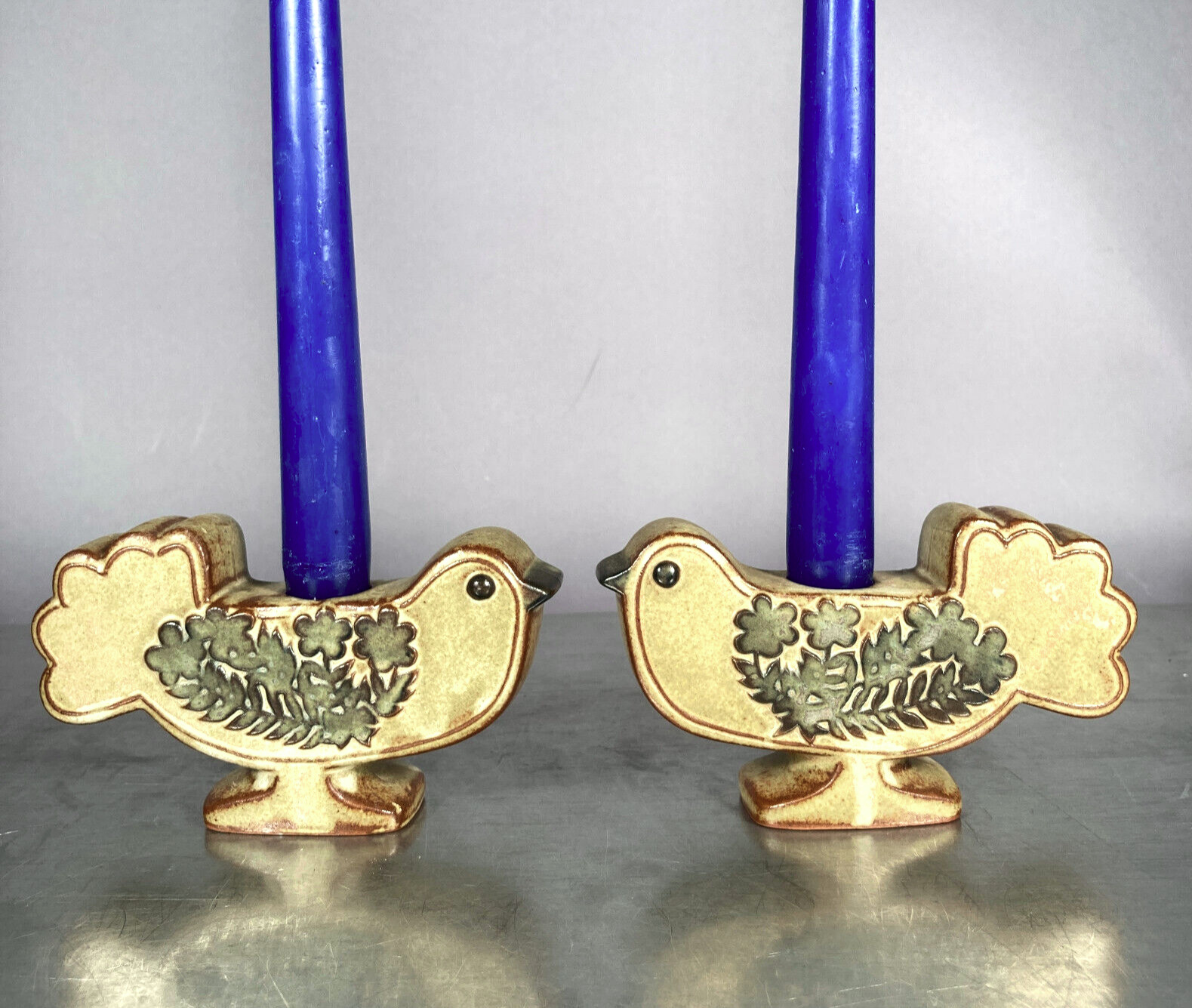 Set 2 Vintage Mid Century Modern Bird Pottery Candle Holders Candle Holders