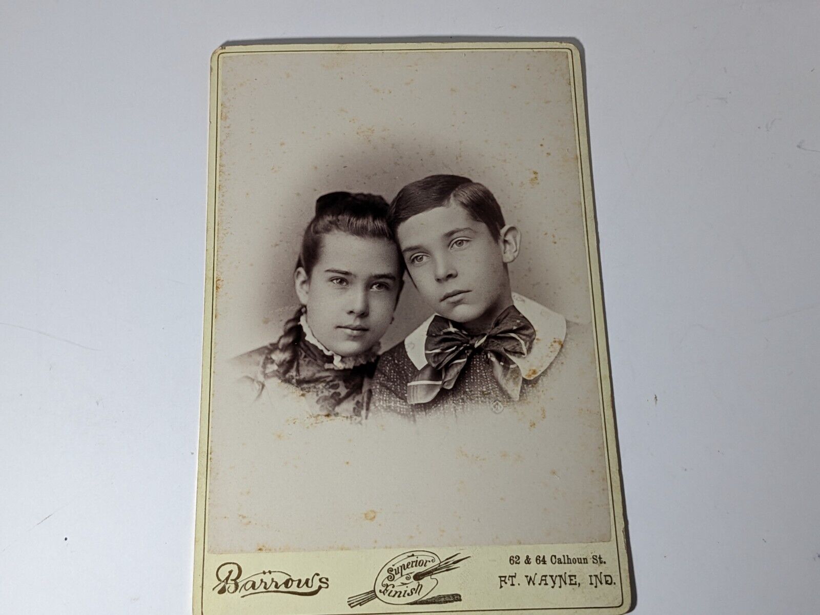 Antique Dressed Up Brother and Sister Ft Wayne Indiana Circa 1890s Cabinet Card