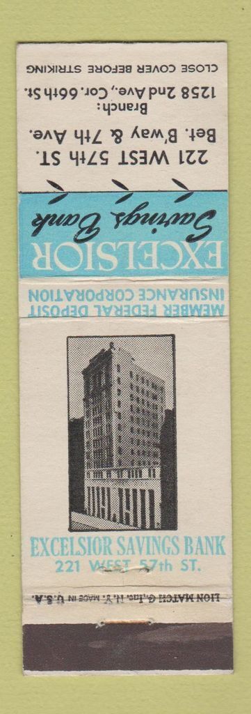 Matchbook Cover - Excelsior Savings Bank New York City