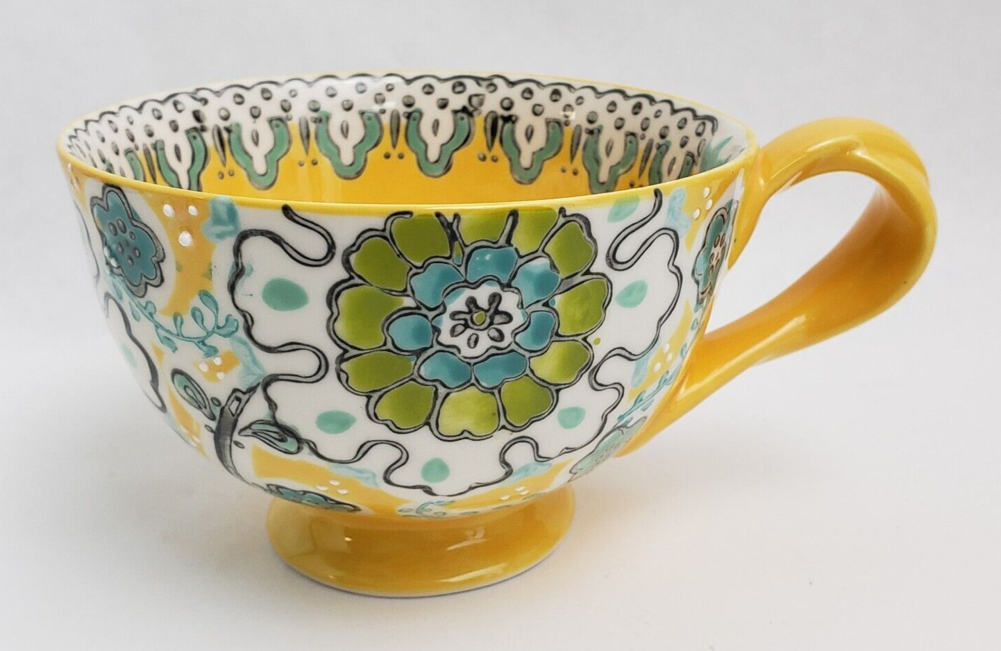 Anthropologie Elka Ayaka Floral Twisted Handle Footed Coffee Mug Cup Multi-Color