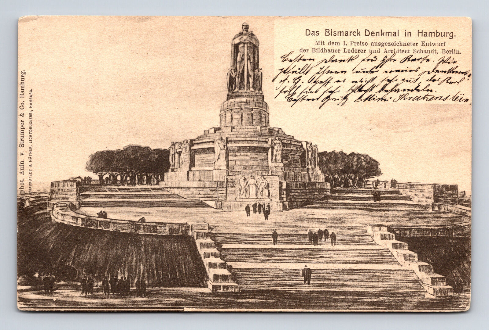 1902 Das Bismarck Denkmal Monument Hamburg Postcard