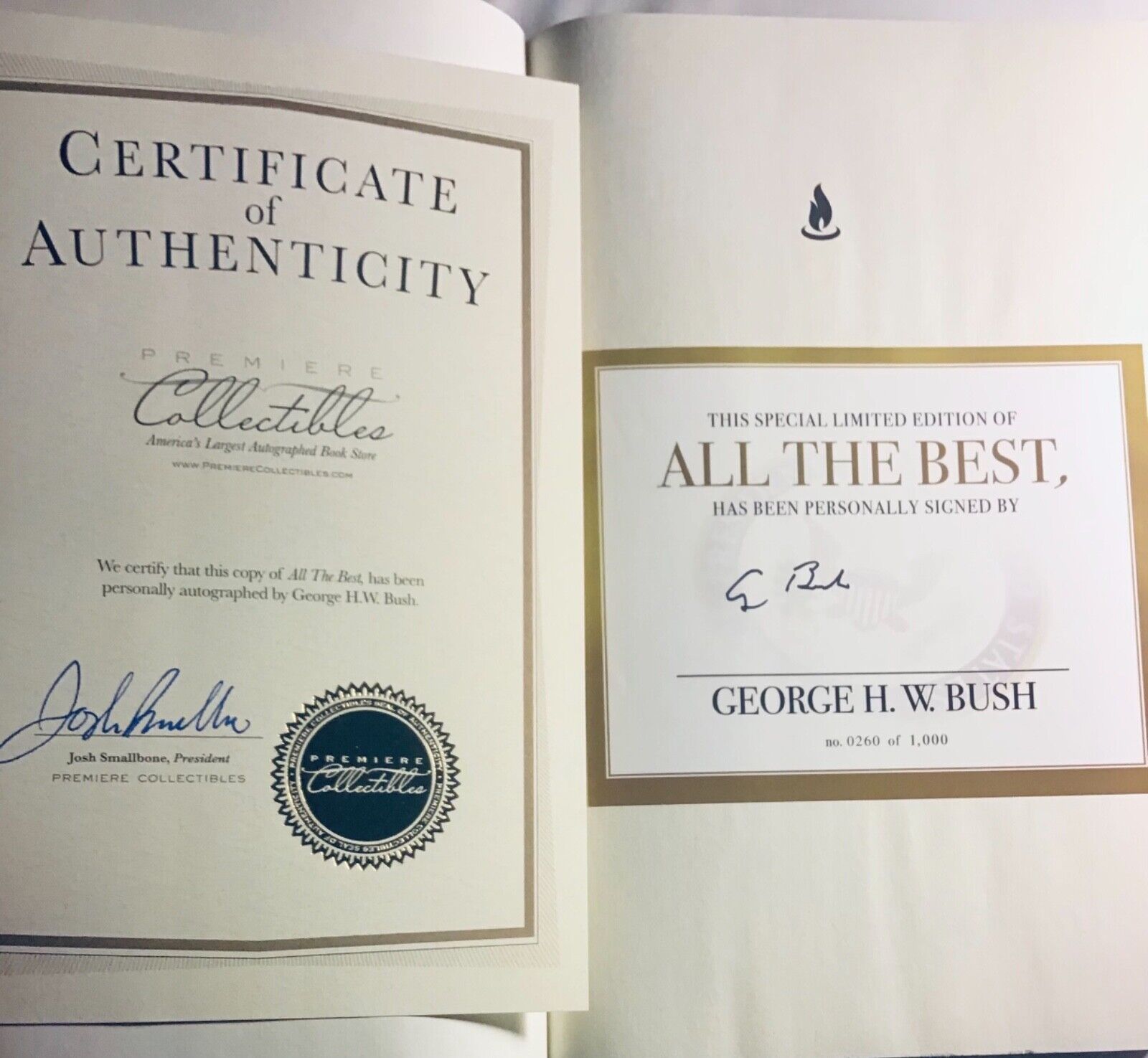 President GEORGE HW BUSH autographed signed All The Best Book Boxed Numbered COA