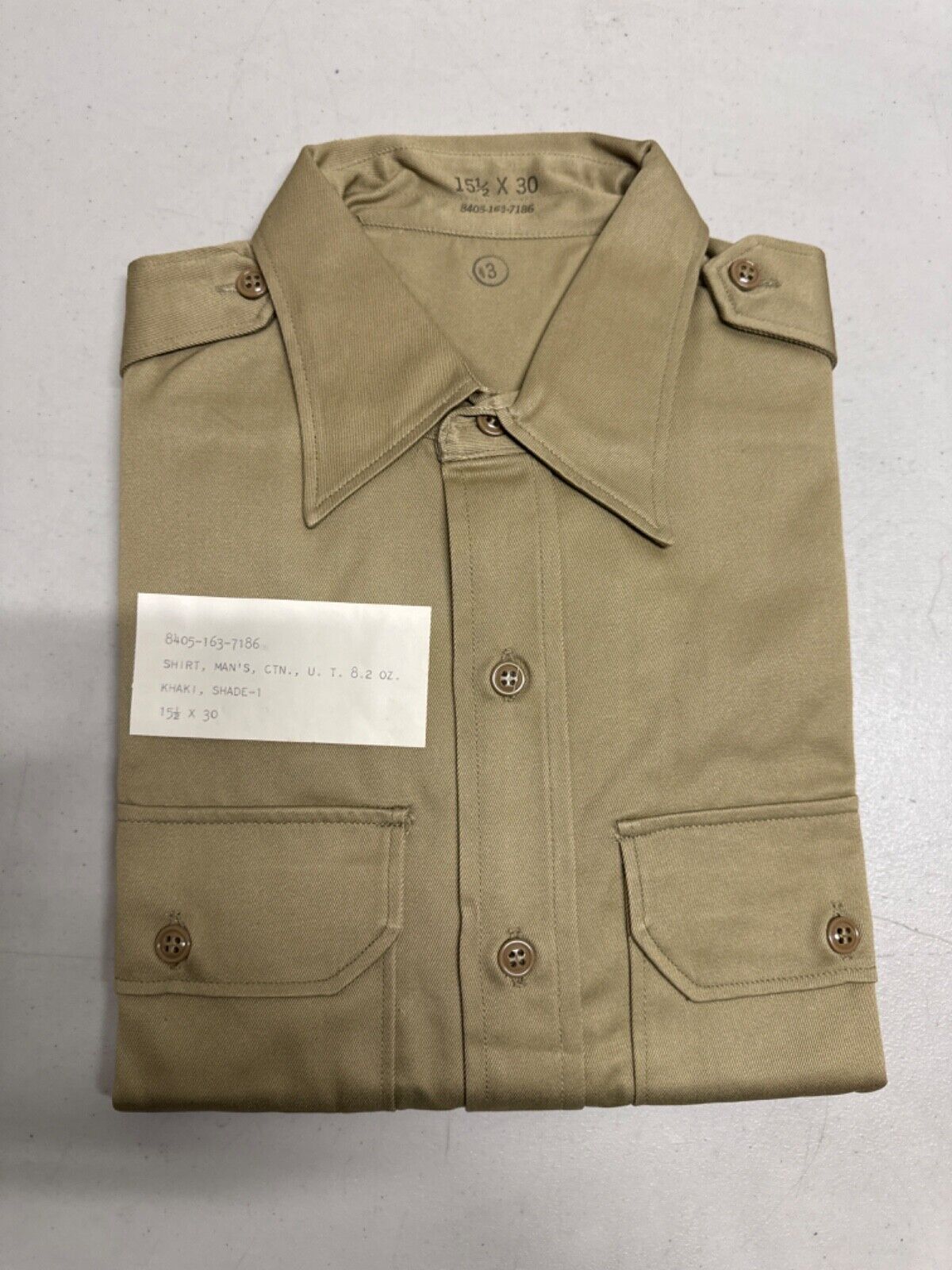 Vintage US Military Mens Kahki Dress Shirt 15 1/2 X 30