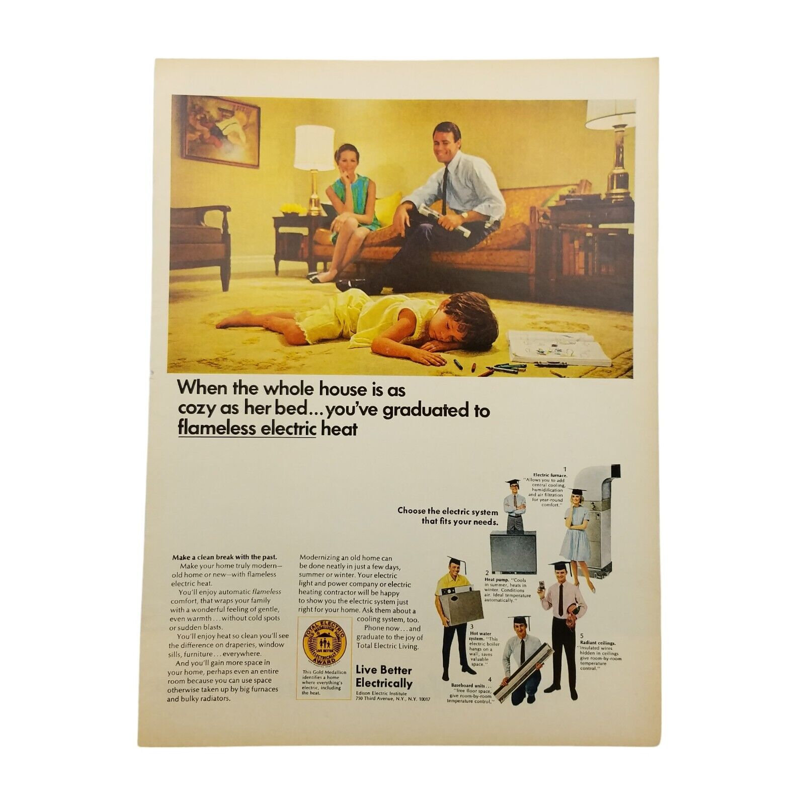 1968 Flameless Electric Heat Vintage Print Ad Live Better Electrically