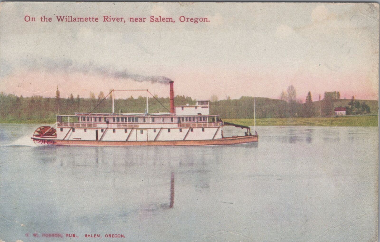 Ship at Willamette River Near Salem Oregon 1910 PM Postcard