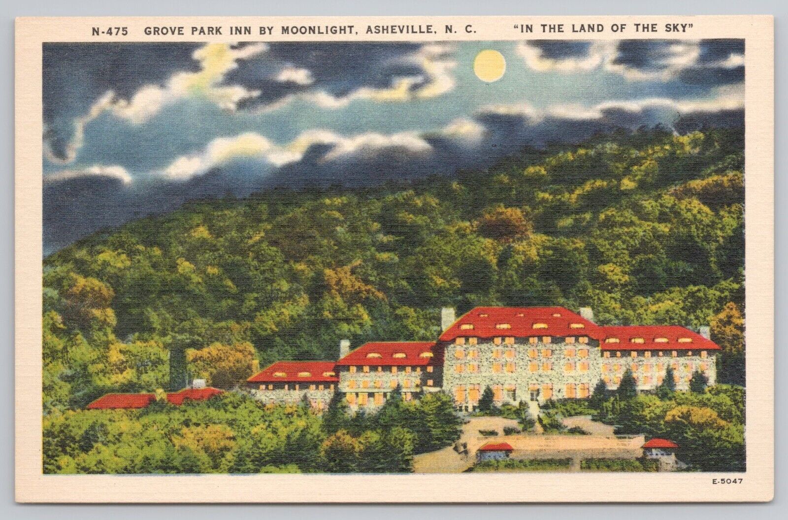 Asheville, NC, Advertising Grove Park Inn By Moonlight, Vintage Postcard 0736