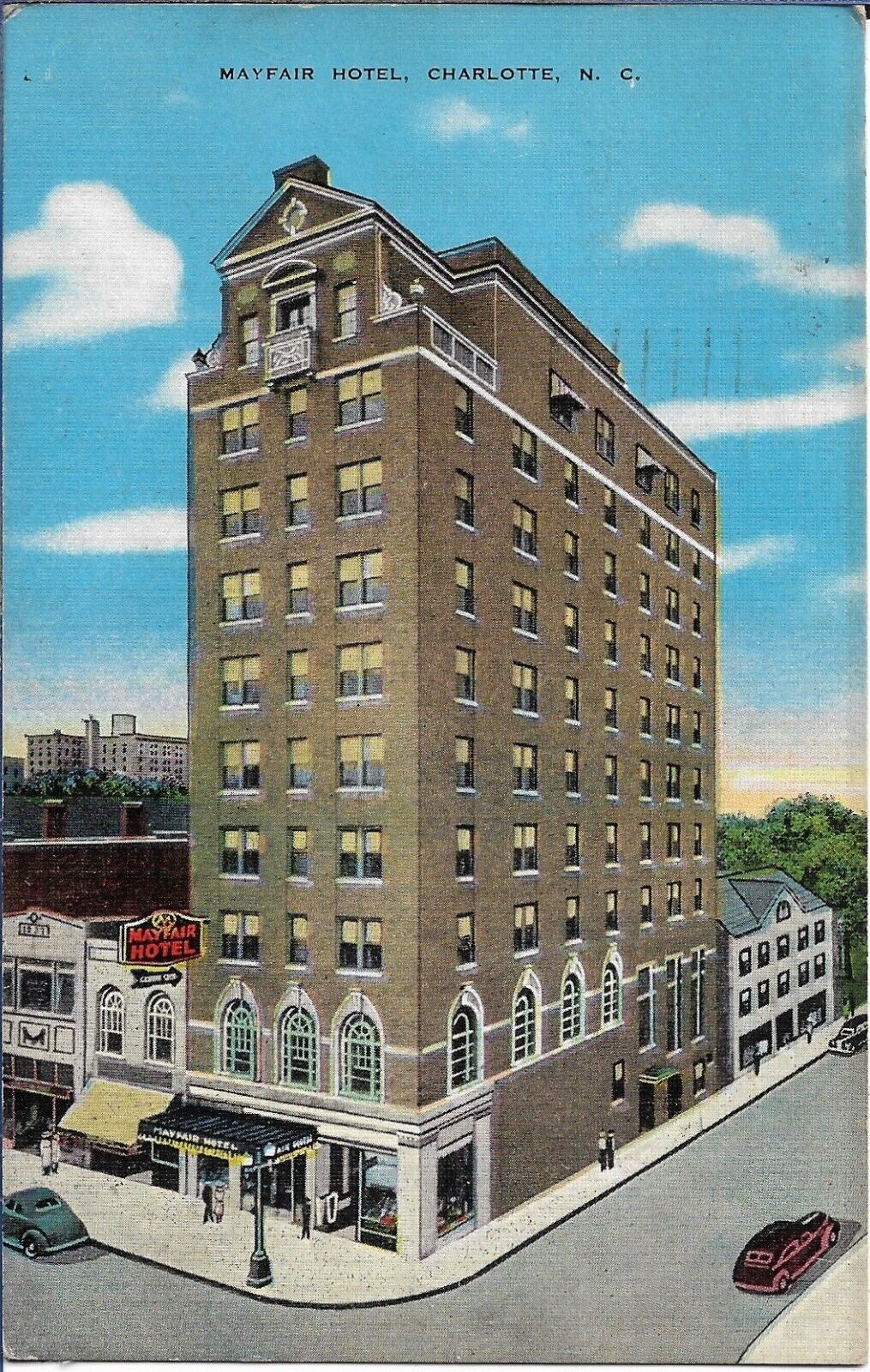 Mayfair Hotel Linen Postcard Charlotte North Carolina 1940
