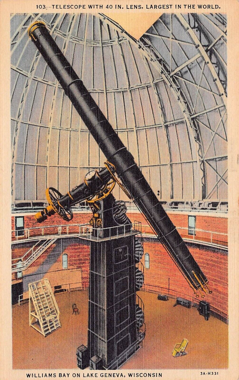 Yerkes Observatory Telescope Williams Bay Lake Geneva Wisconsin Vtg Postcard A9