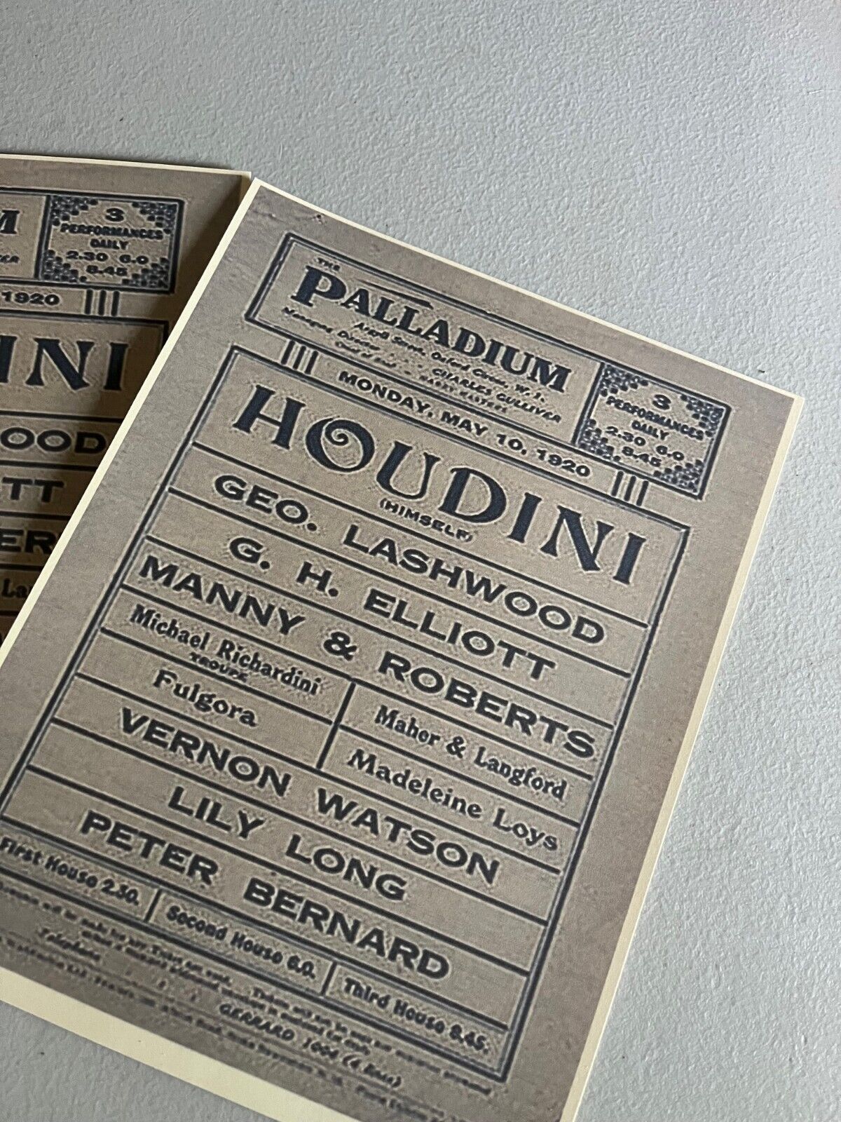 HOUDINI, reprint broadside for his appearance at the Palladium Theatre