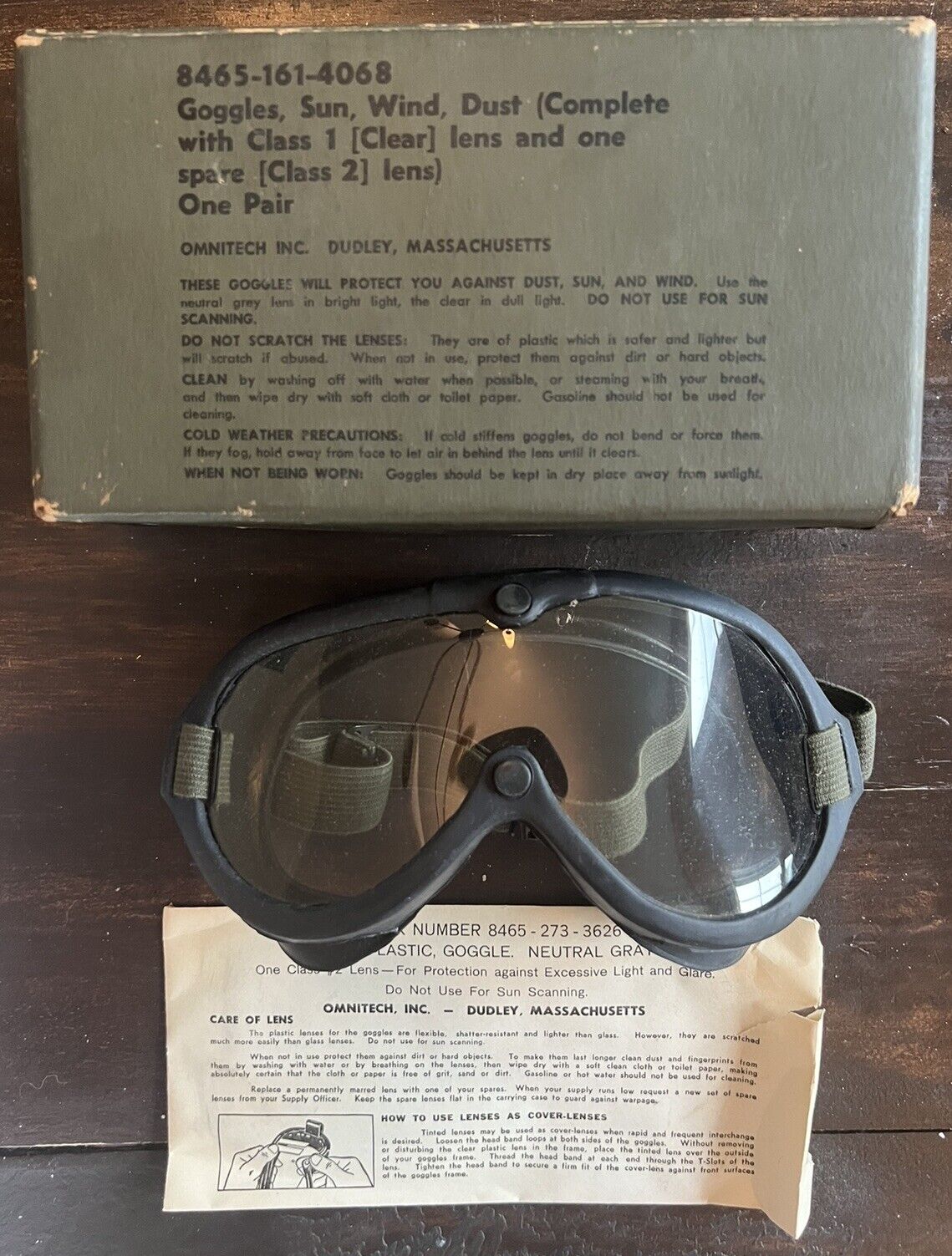 US Military Omnitech Goggles 8465-161-4068 Vietnam 1974 Sun Wind Dust