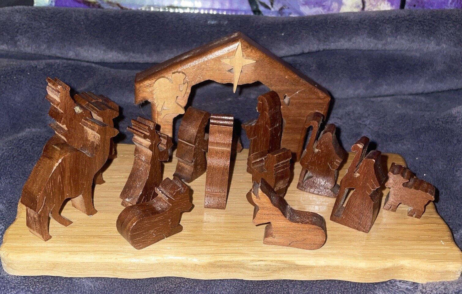 Vintage Hand Crafter Large Nativity Folk Art Set From Amana Colony- Signed