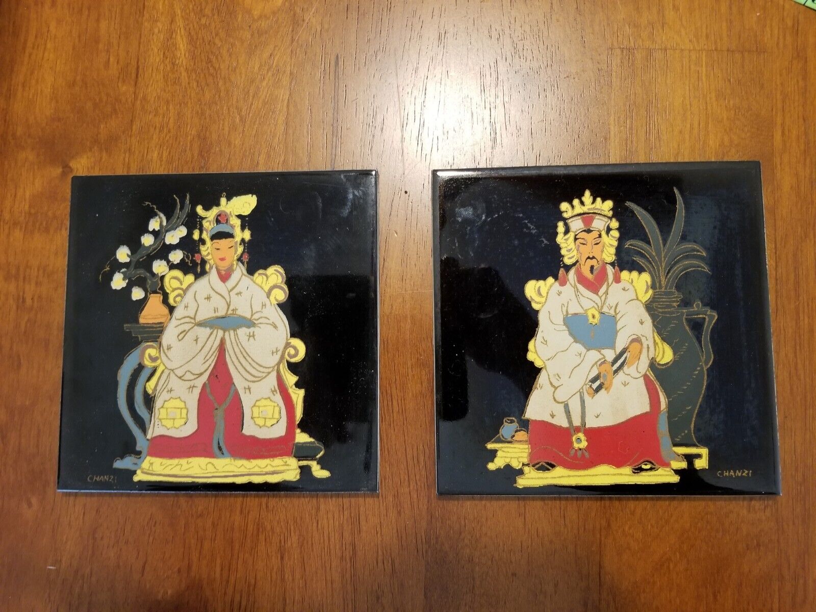 Pilkington Vintage Tiles Signed Chanzi Set Of 2 Emperor Empress
