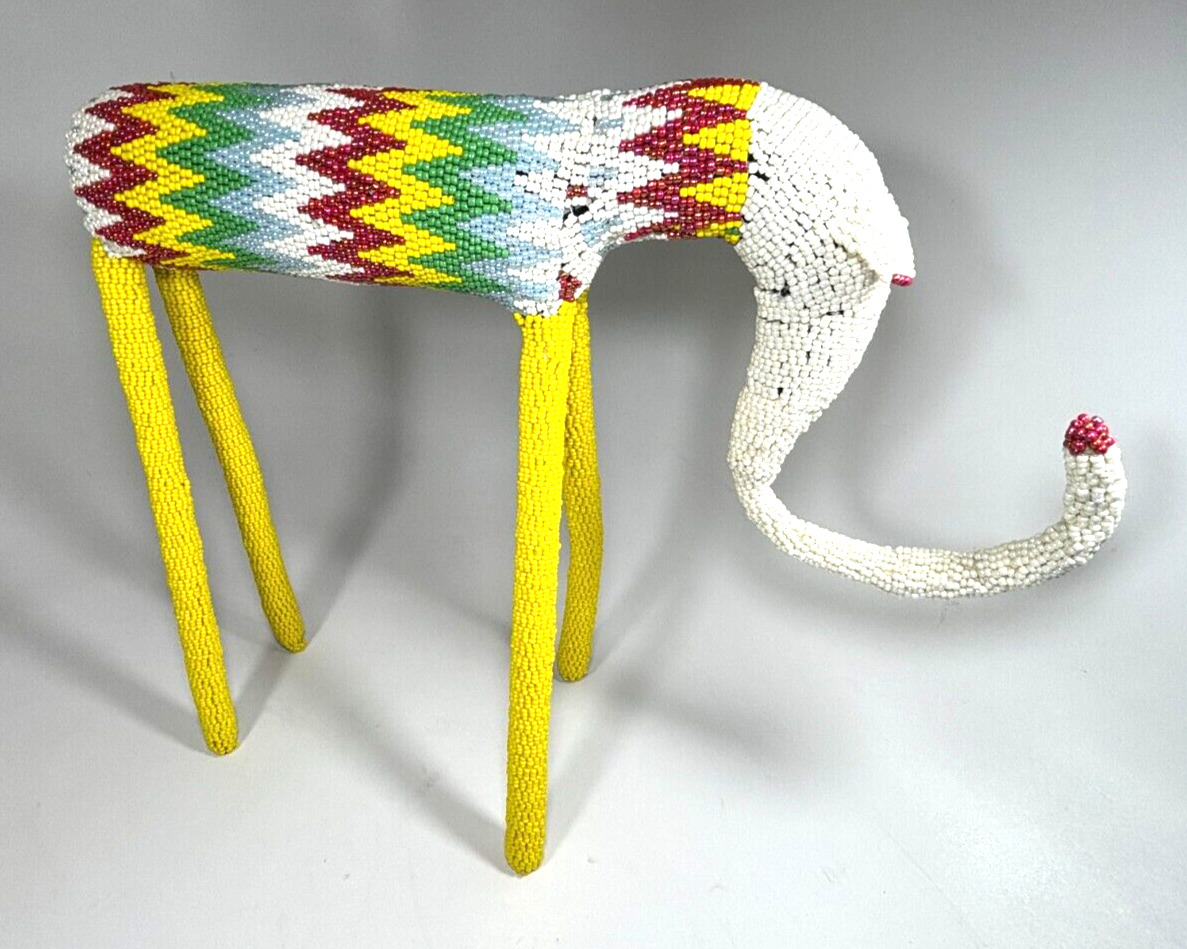 Monkeybiz Hand Beaded Elephant Collectible South Africa Colorful Sculpture Art