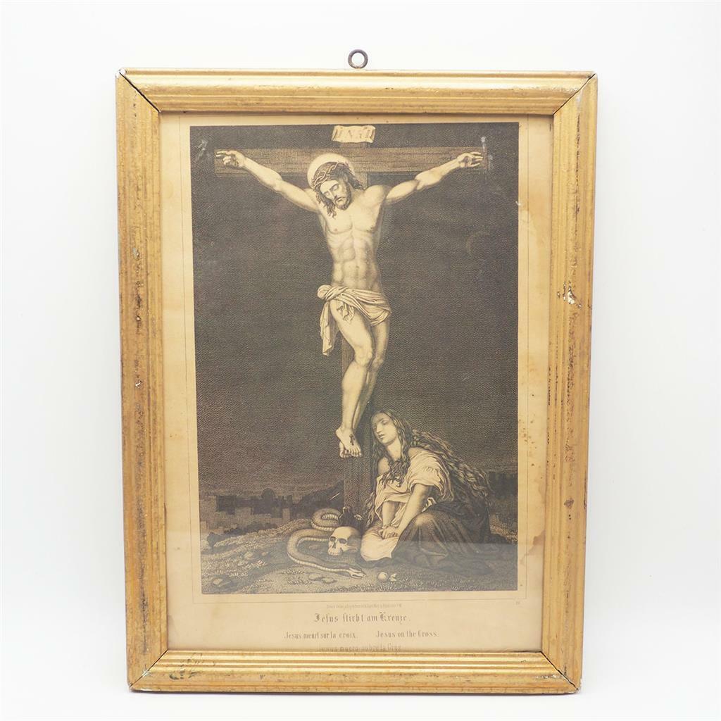 Antique Jesus Died On The Cross Print Gold Frame
