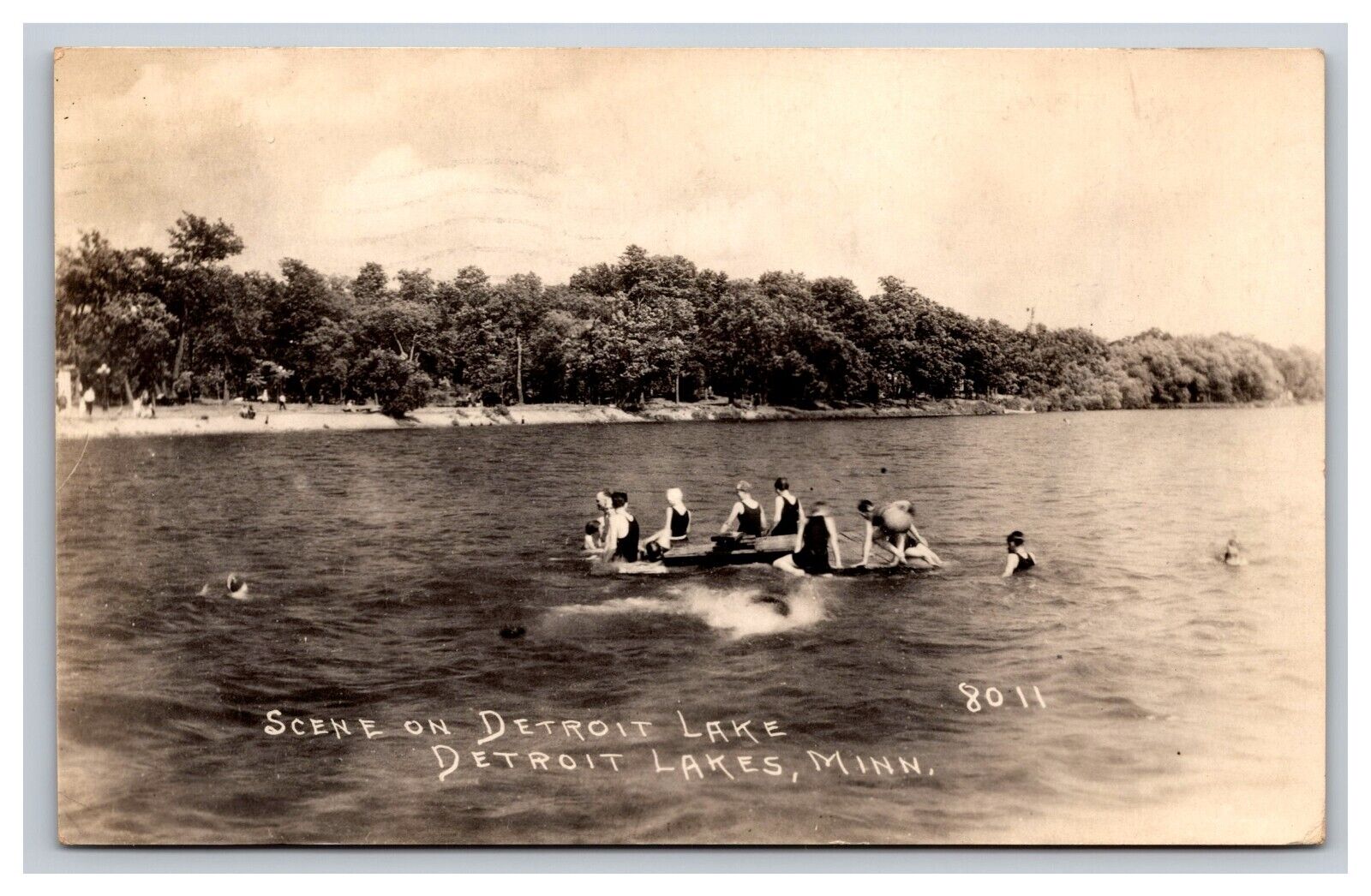 RPPC 1928 Swimming Scene On Detroit Lake, Detroit Lakes Minnesota MN Postcard