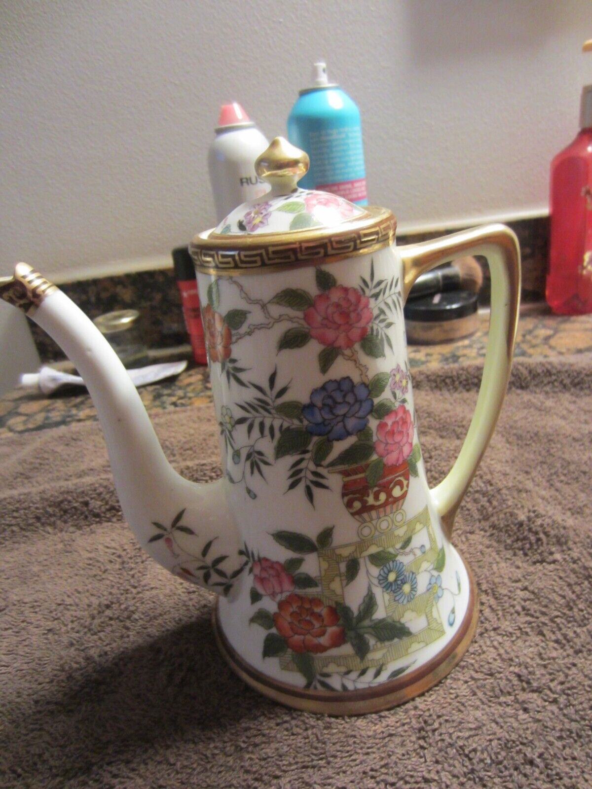 Pre-owned vintage miniature chocolate porcelain teapot Nippon hand painted