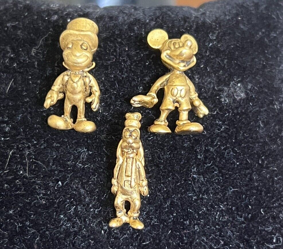 Disney Stamped Gold Tone 3D  Lapel Pin Lot Of 3