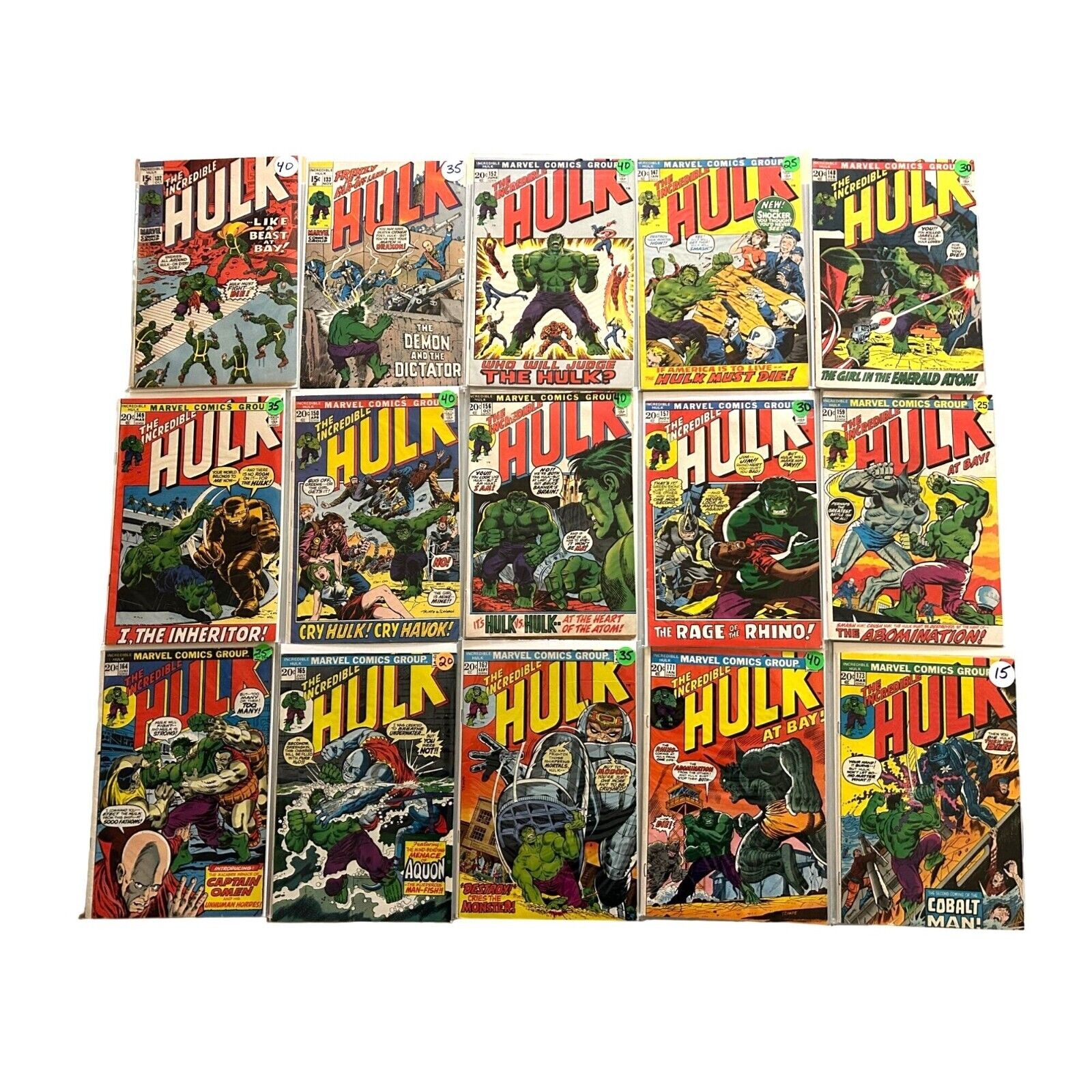 BULK LOT 15 The Incredible Hulk Bronze Age Comics #132-173 VG/FN Condition NICE