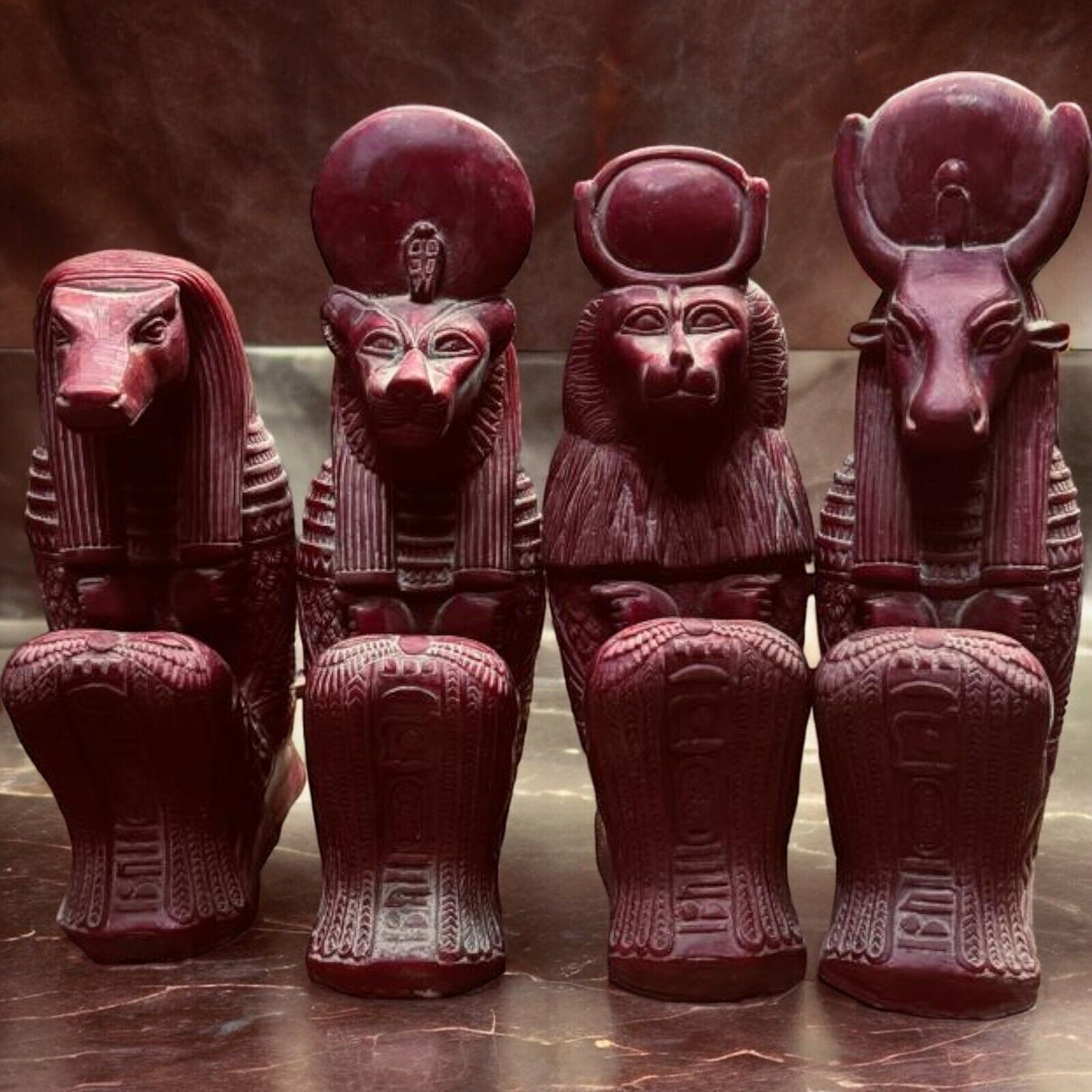 Rare Set Of Statues Egyptian Gods Sekhmet-Hathor-Sobek and Hapy the Hand Made
