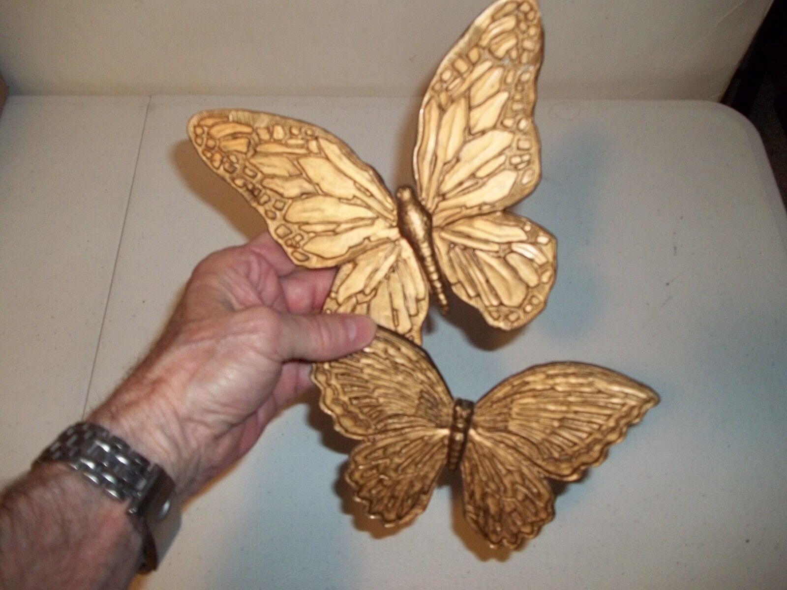2 Vintage 1967 HOMCO MCM GOLD TONE BUTTERFLY WALL DECOR #7040 #7041 Nice L@@K