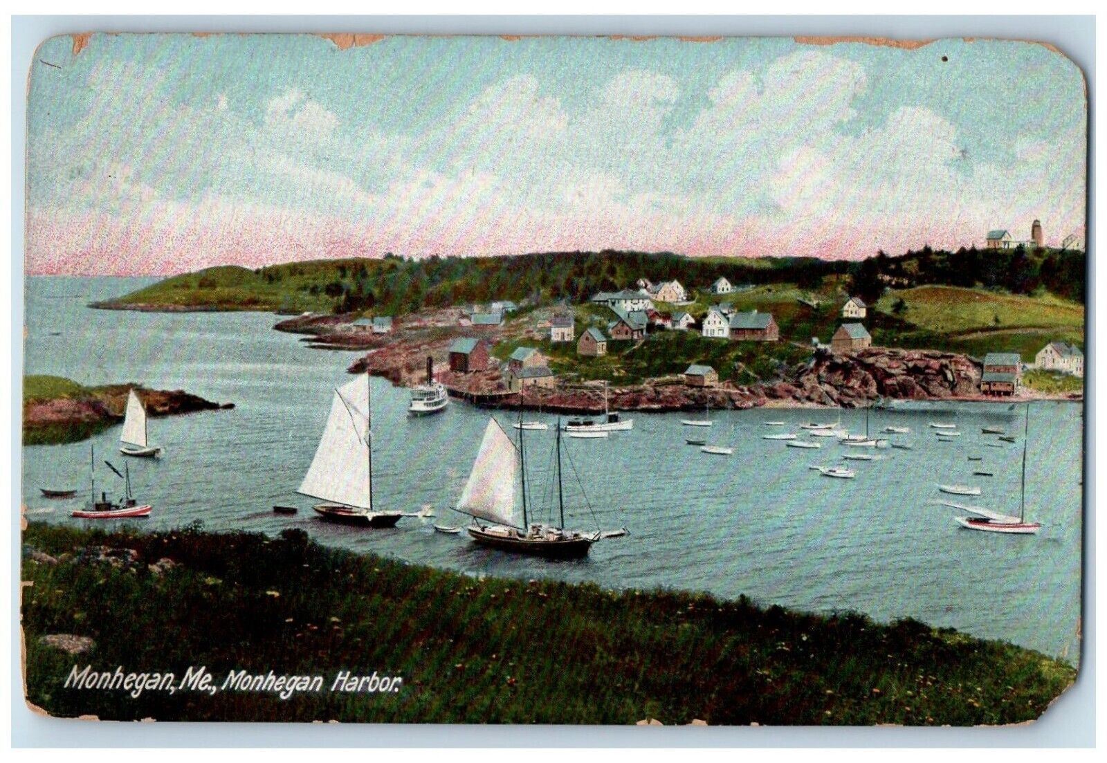 c1910\'s Mohegan Harbor Steamer Boats Mohegan Maine ME Unposted Antique Postcard