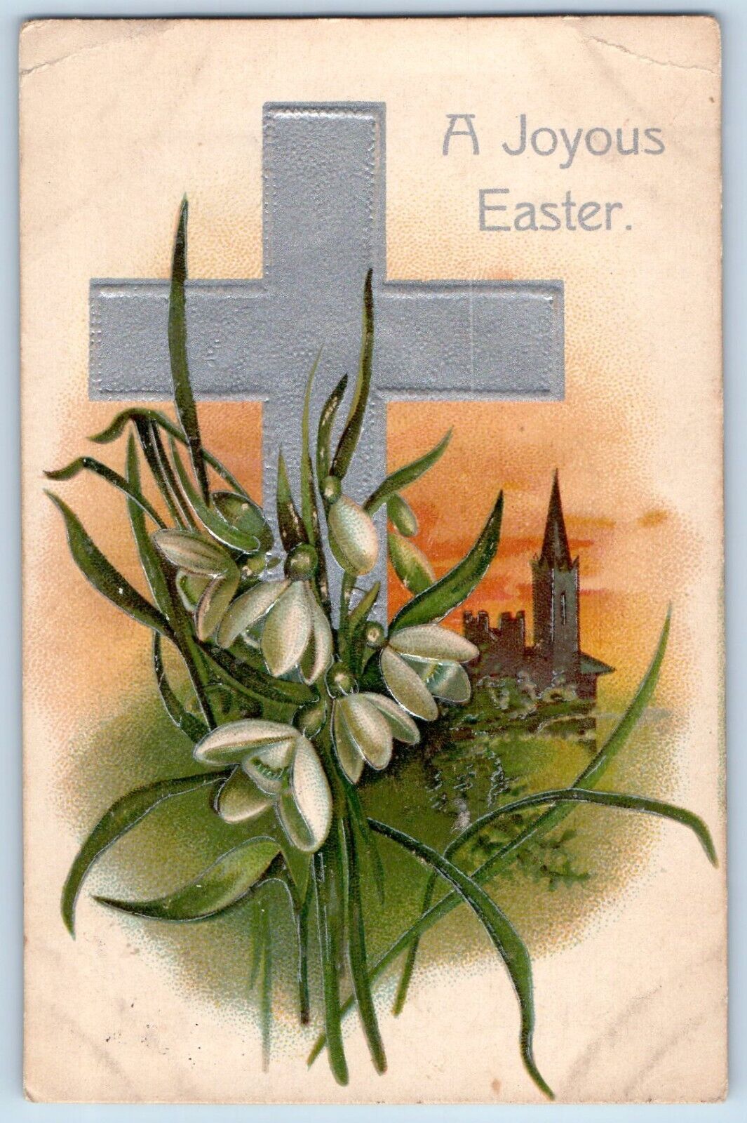 Easter Postcard Holy Cross White Flowers Embossed Clapsaddle Pella Iowa IA 1909