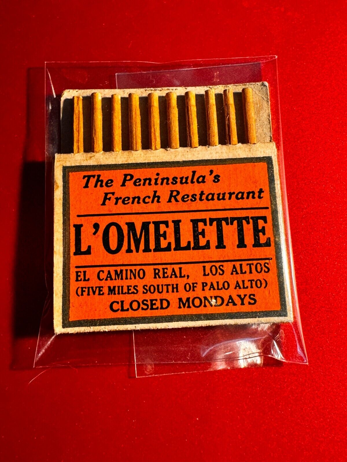 MATCHBOOK - L'OMELETTE FRENCH RESTAURANT - PULL QUICK -PALO ALTO, CA - UNSTRUCK