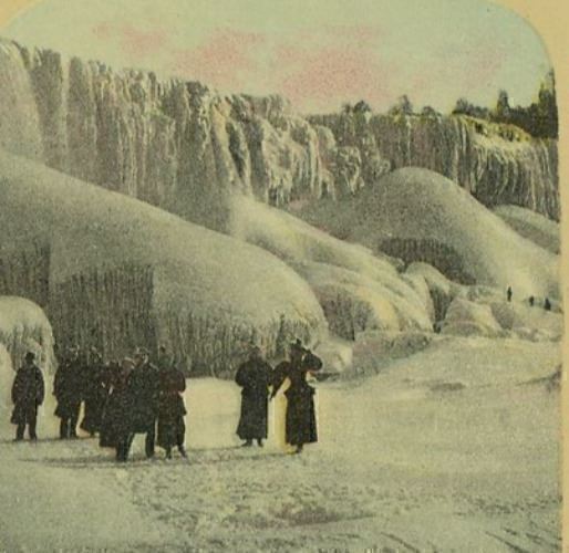 1920s Niagara Falls The American Falls Nearly Frozen Up Color Stereoview 10-39