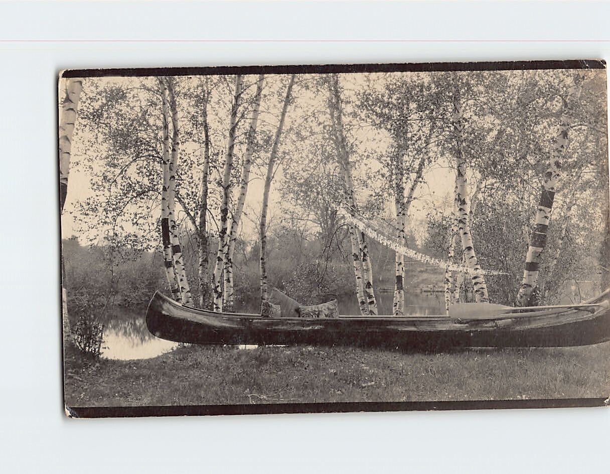 Postcard Boat in Lakeside Scene