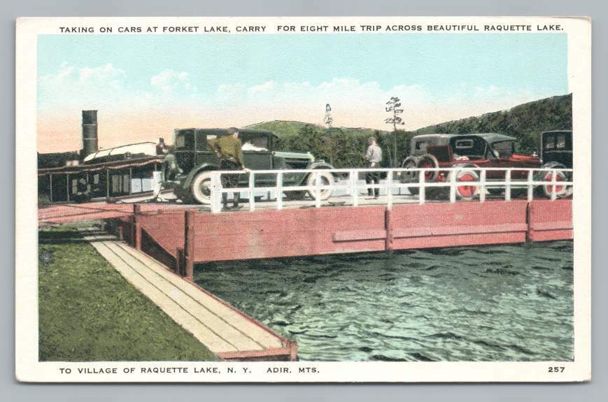 Forket Lake Car Carry Ferry RAQUETTE LAKE Antique Adirondacks Steamer ~1920s