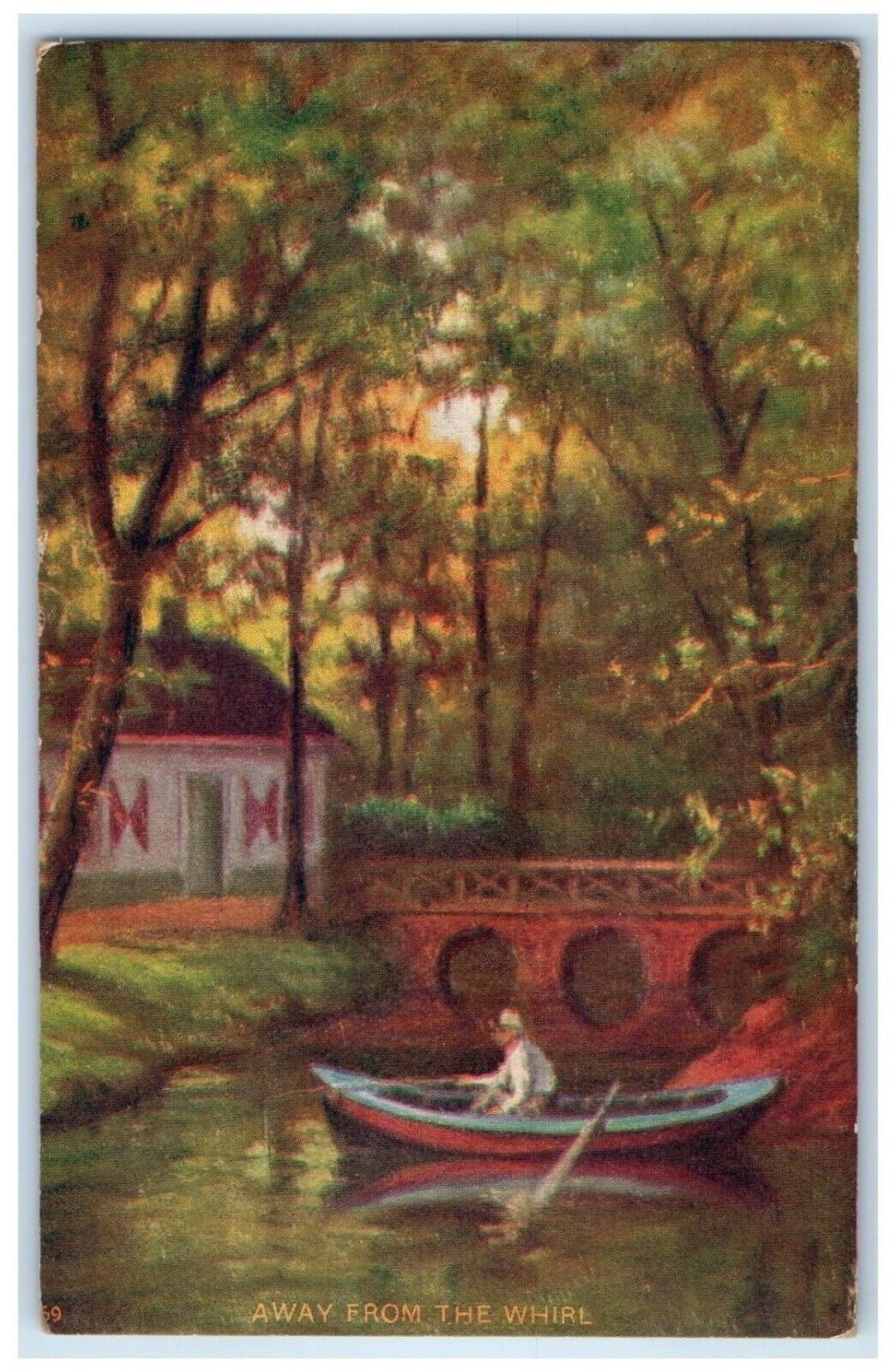 DPO 1858-1958 Eldara Illinois IL Postcard Man Boating Bridge Scene 1907 Antique