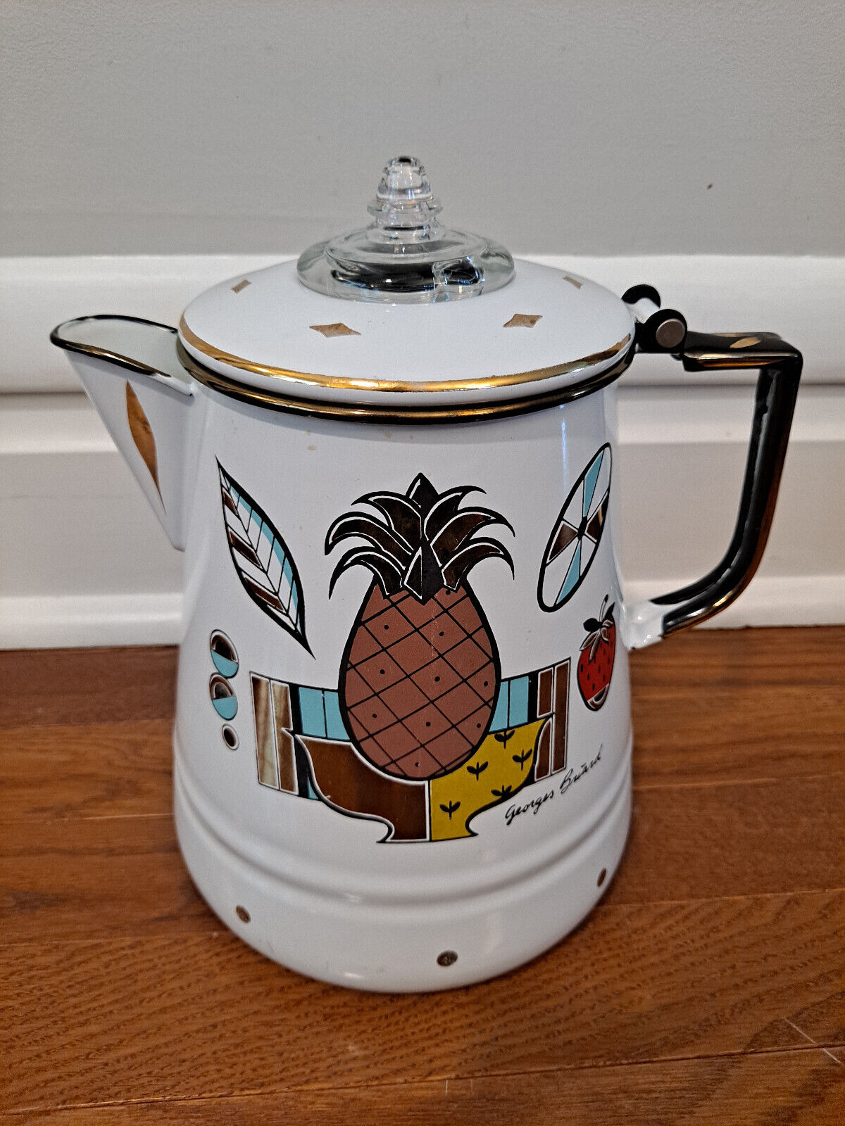 Vintage MCM Georges Briard Ambrosia Enameled Coffee Pot Percolator