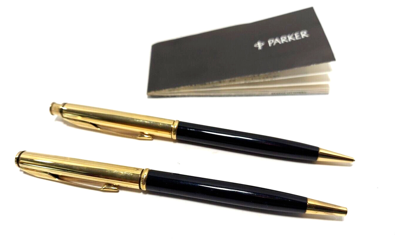 2 Vintage PARKER Pen & Lead Pencil Set 14k Gold-Plated Black Twist Made in USA