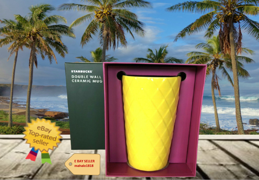 🥤🍍  PINEAPPLE Glossy Yellow Ceramic Double Wall Cup 12oz Starbucks Hawaii