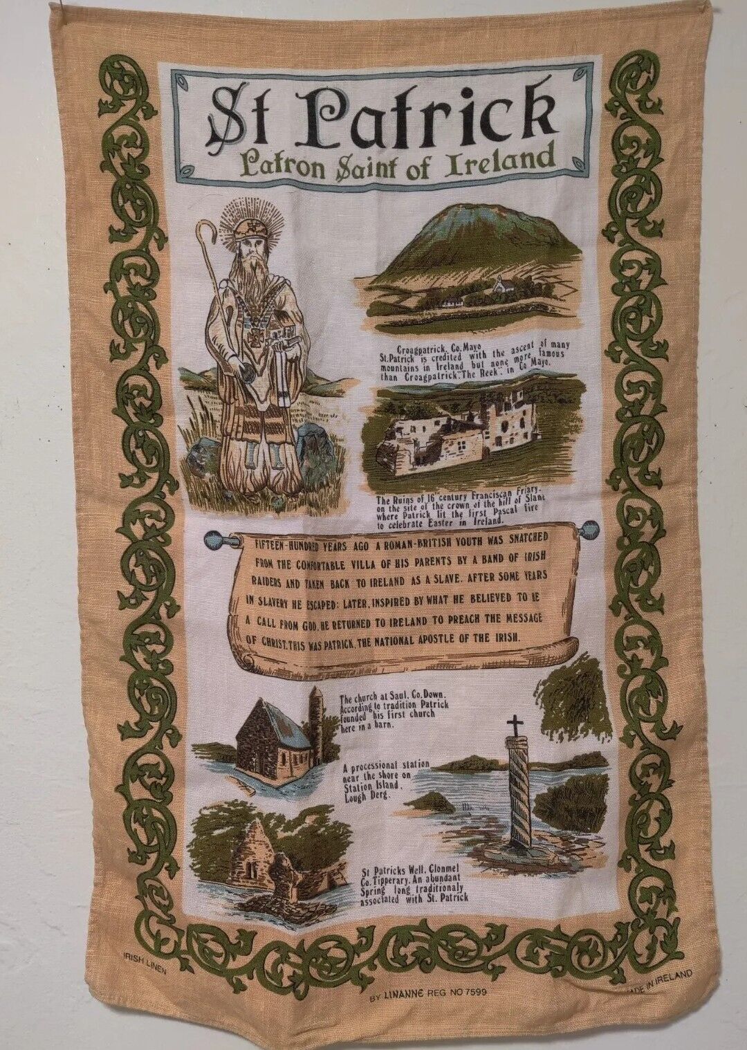 Vintage Irish Linen Tea Towel St Patrick by Linanne NWOT 17.5