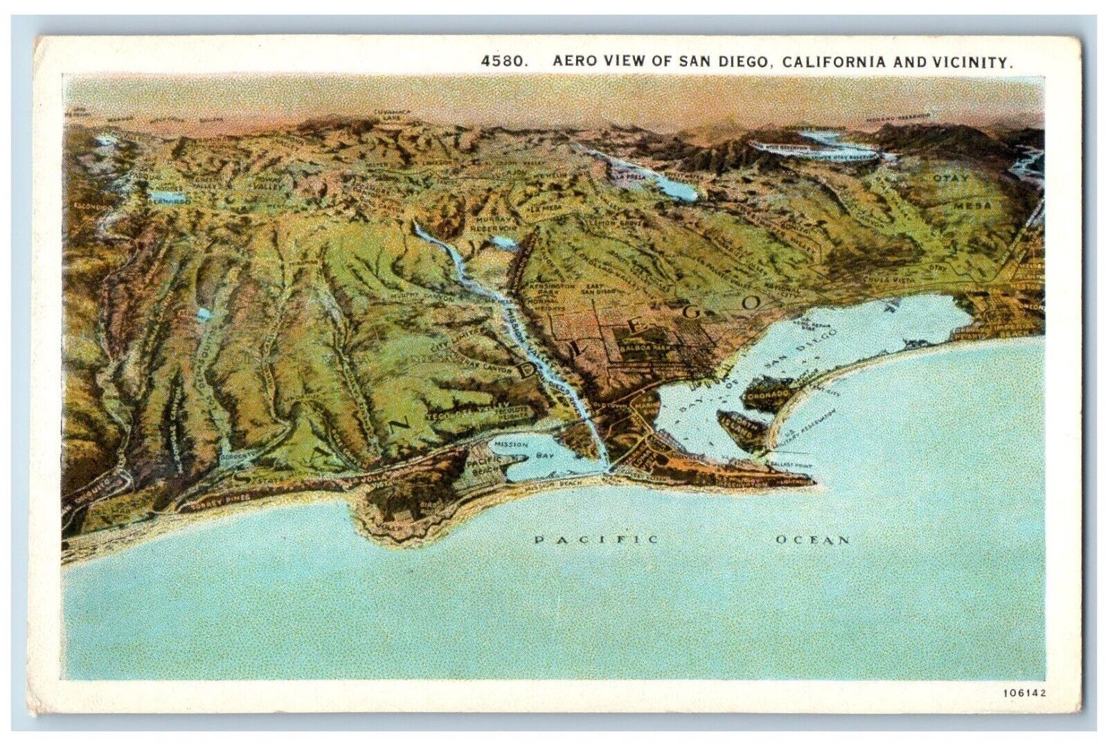San Diego California Postcard Aero View Vicinity Exterior c1930 Vintage Antique