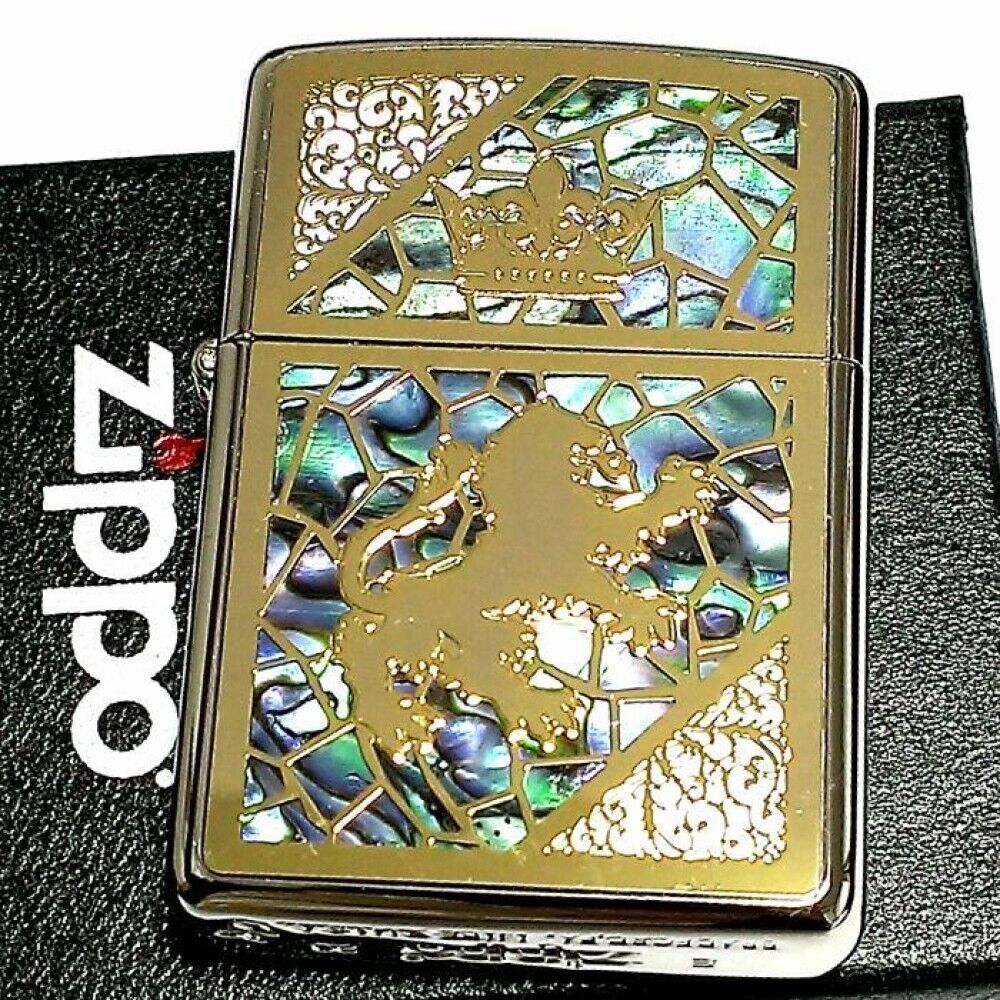 Zippo Armor Crown Combi Shell Gold Natural Shell Delicate Carving Japan New