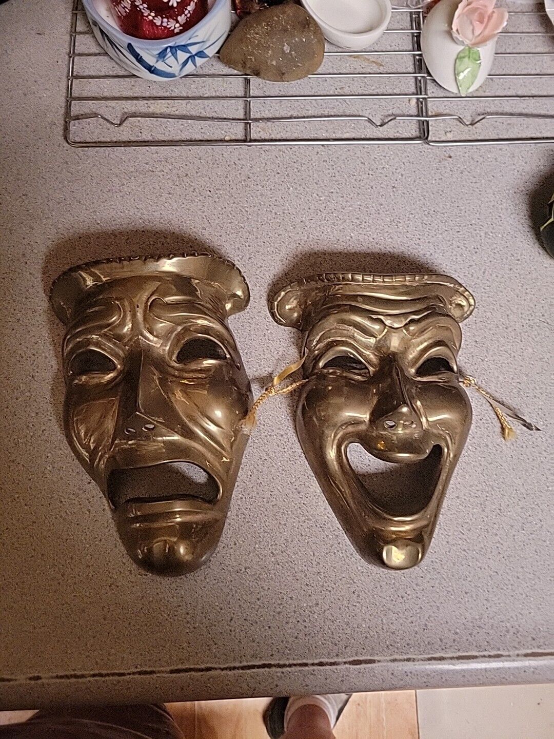 Vintage Pair Of Solid Brass Comedy/Tragedy Masks Marked New Orleans.