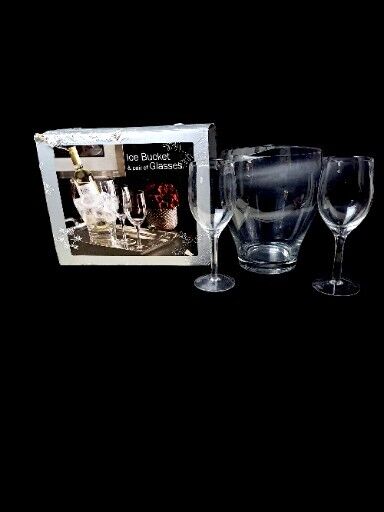 Ulta Glass  Ice Bucket & Wine Glass Set~NIB~Home Decor~Gift