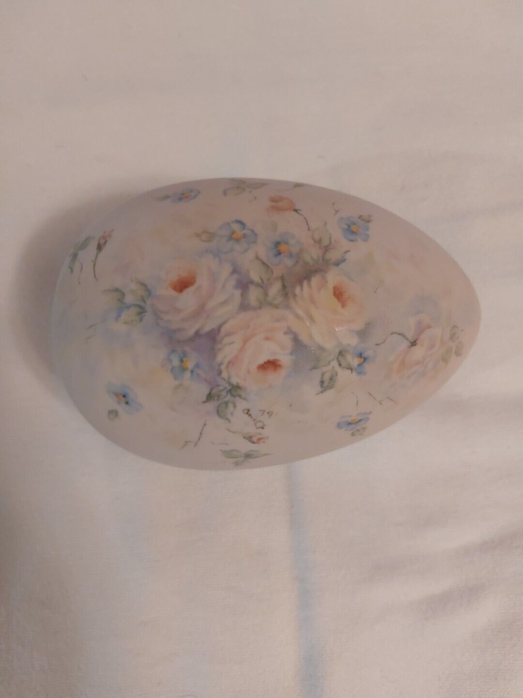 Vintage 1979 Ceramic Hand Painted Floral Large Egg Shaped Trinket Jewelry Box